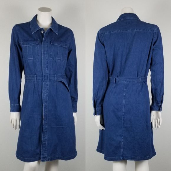 A.P.C. Dresses & Skirts - A.P.C. Indigo Chambray Denim Minimalist Cotton Knee Length Belted Shirt Dress M